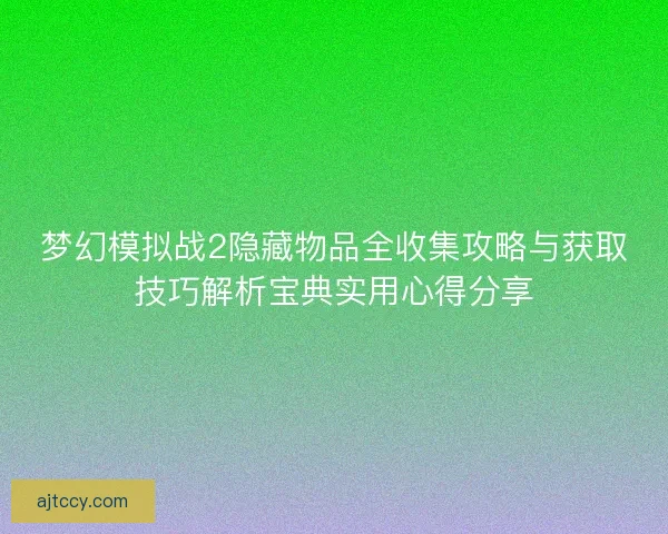 梦幻模拟战2隐藏物品全收集攻略与获取技巧解析宝典实用心得分享